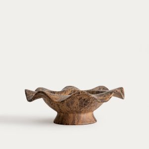 Rudas dekoratyvinis dubuo Elys ant kojelės su banguotu kraštu, 26 × 26 × 9 cm
