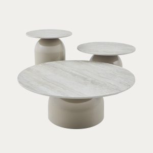 Smėlio spalvos staliukas Glow beige keramikinius stalviršiumi.